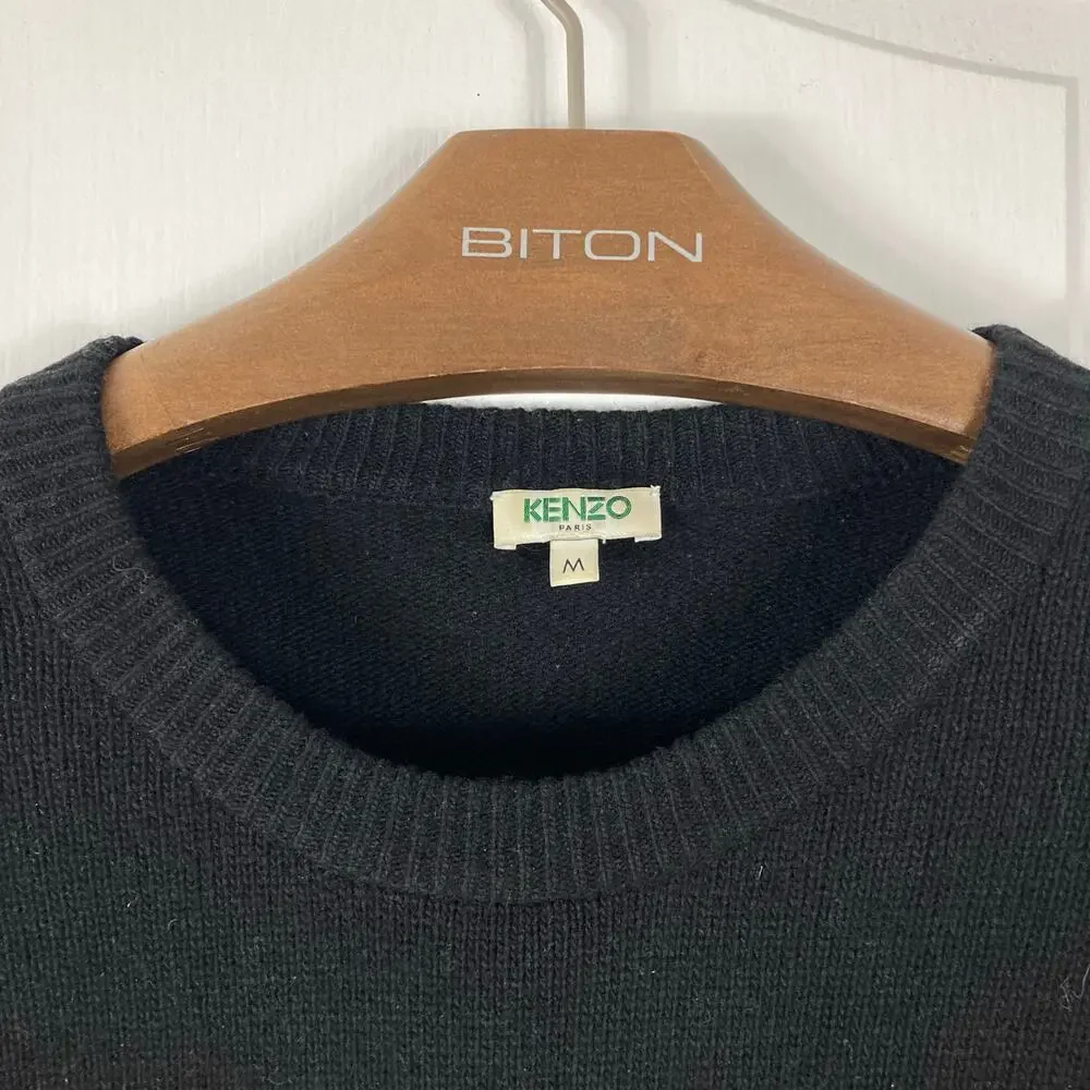 KENZO Sweater Men M”PARIS La Montana”2019 Graphic Logo Wool Black Royal-Blue
